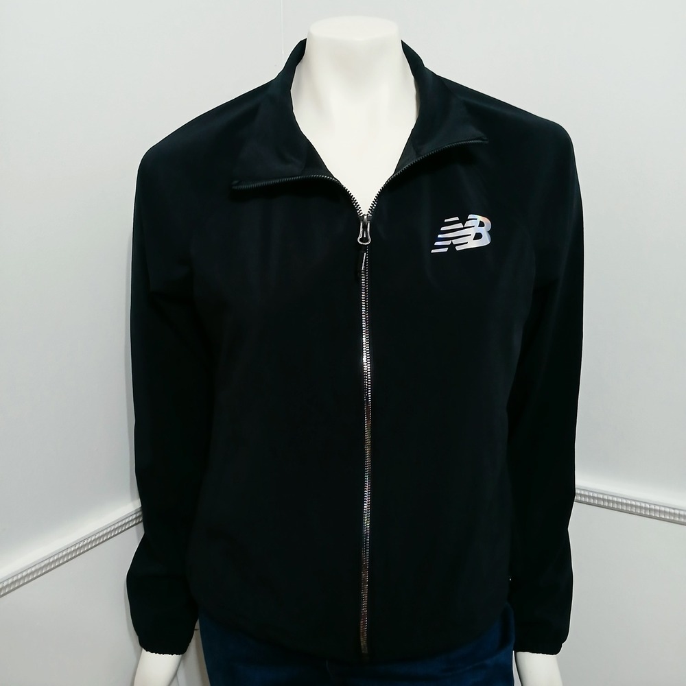 New Balance Womens Black Full Zip Track Jacket Holographic Logo Size M RN130893
